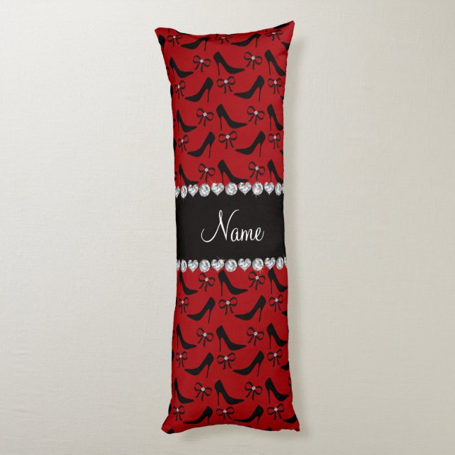 Custom name red black high heels bow diamond body cushion (Back (Vertical))