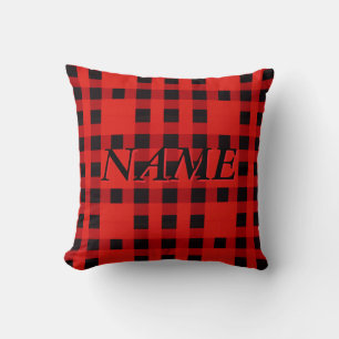 Custom Name Red Buffalo Plaid Christmas Cushion