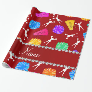 Custom name red cheerleading pompoms wrapping paper