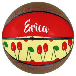 Custom name red cherries on yellow basketball
