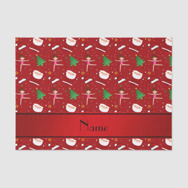 Custom name red christmas gymnastics santas tissue paper (Front)