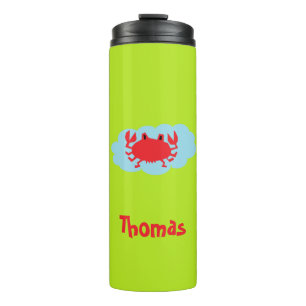 Custom name red crab on blue and green thermal tumbler