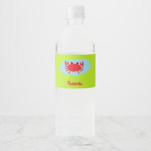 Custom name red crab on blue and green water bottle label