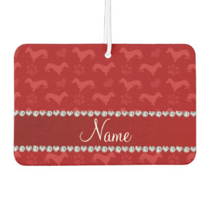 Custom name red dachshunds hearts paws car air freshener