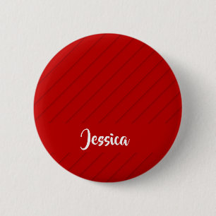 Custom name red diagonal plastic textured 6 cm round badge