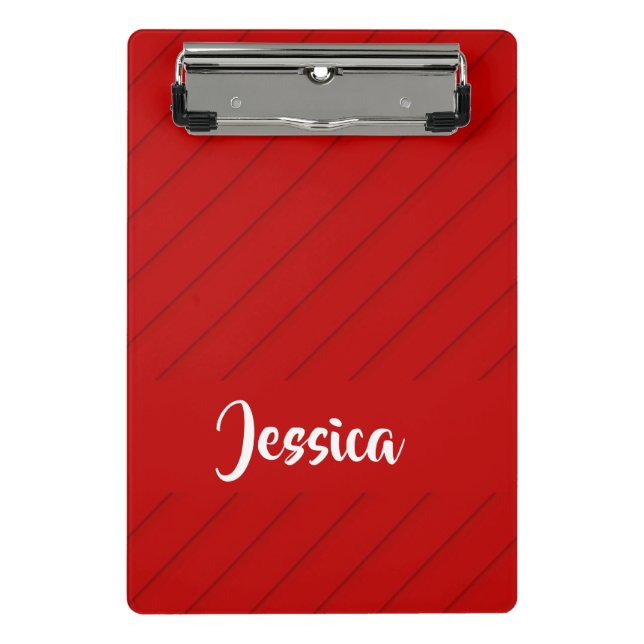Custom name red diagonal plastic textured mini clipboard (Front)