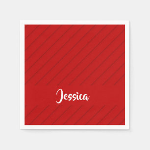 Custom name red diagonal plastic textured napkin