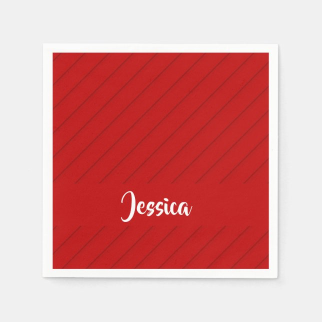 Custom name red diagonal plastic textured napkin (Front)