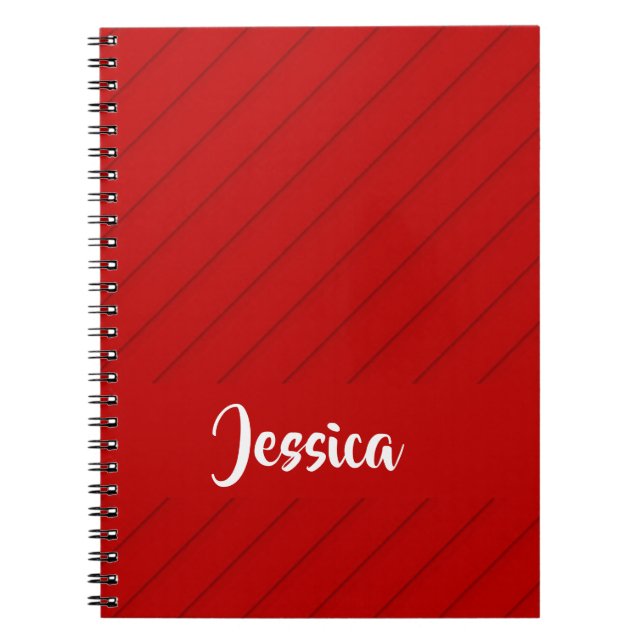 Custom name red diagonal plastic textured notebook (Front)