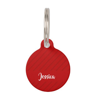 Custom name red diagonal plastic textured pet tag