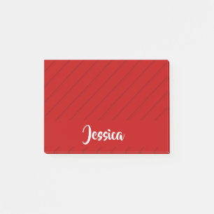 Custom name red diagonal plastic textured post-it notes