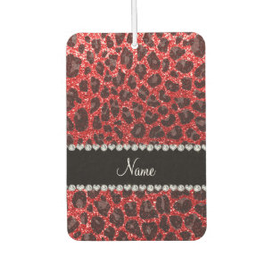 Custom name red glitter leopard spots car air freshener
