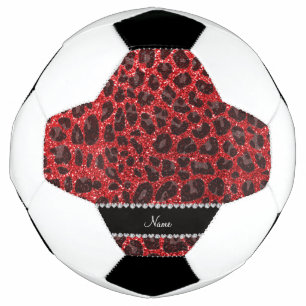 Custom name red glitter leopard spots football