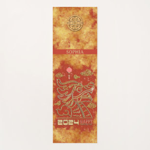 Custom Name Red Gold New Year of the Dragon 2024 Yoga Mat