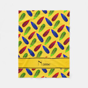 Custom name red green blue surfboards on yellow fleece blanket