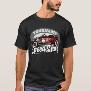 Custom NAME Red Hot Rod Roadster Speed Shop Garage T-Shirt