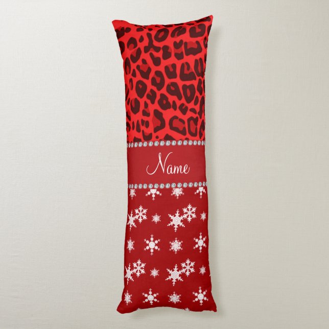 Custom name red leopard red snowflakes red stripe body cushion (Back (Vertical))