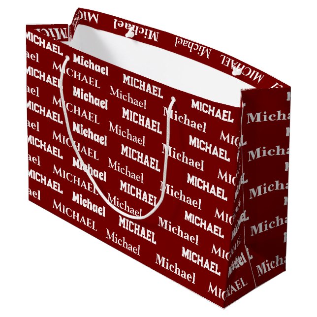 Custom Name Red Personalised Boy Birthday Large Gift Bag (Back Angled)