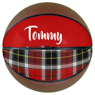 Custom name red plaid pattern basketball