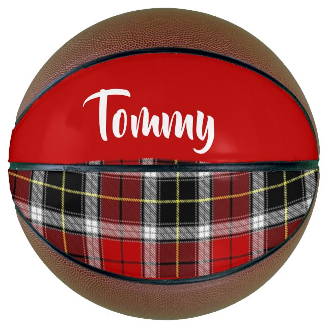 Custom name red plaid pattern basketball (Front)