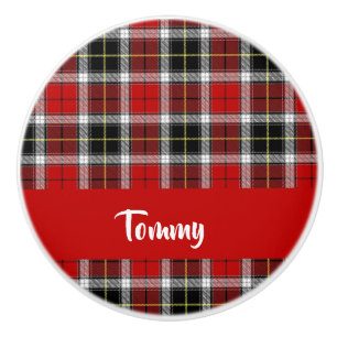 Custom name red plaid pattern ceramic knob