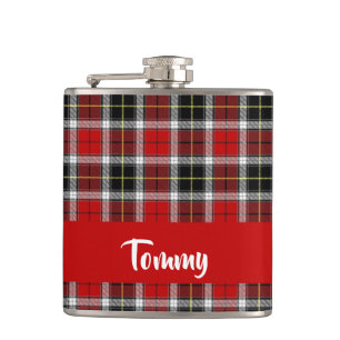 Custom name red plaid pattern hip flask