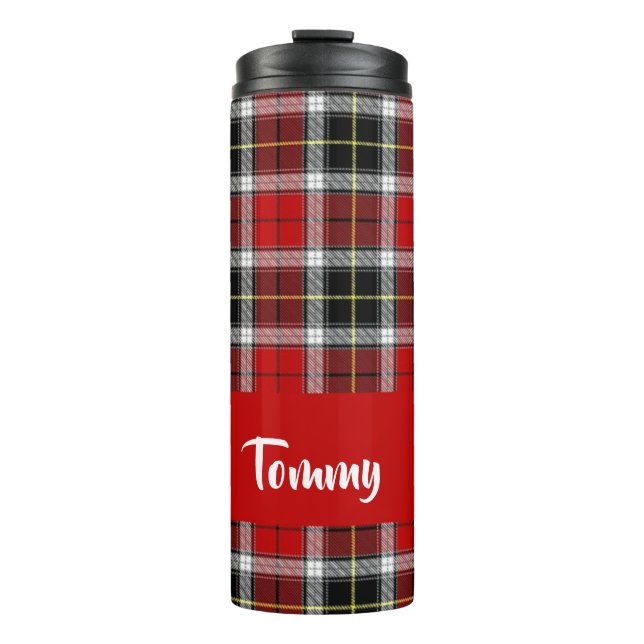 Custom name red plaid pattern thermal tumbler (Front)