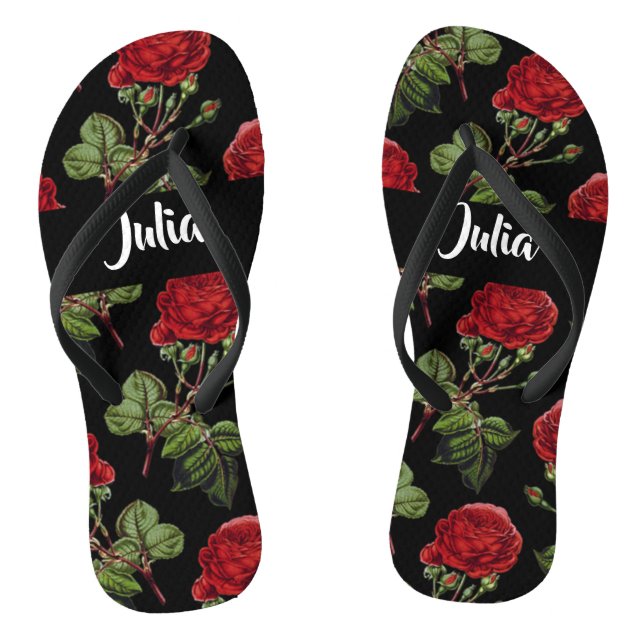 Custom name red roses flip flops (Footbed)