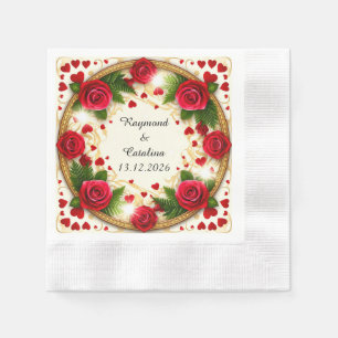 🌹 Custom Name Red Roses Glow 💖 Elegant Floral Napkin