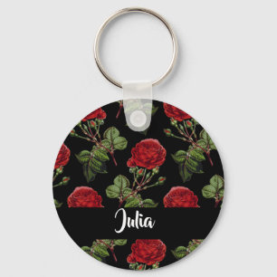 Custom name red roses key ring
