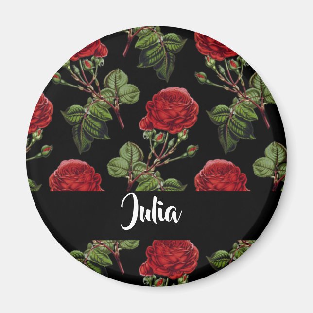 Custom name red roses magnet (Front)