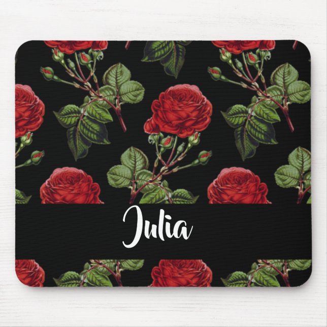Custom name red roses mouse mat (Front)