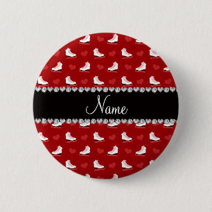 Custom name red skates and hearts 6 cm round badge