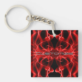 Custom Name Red Smoke Symmetrical Black Key Ring