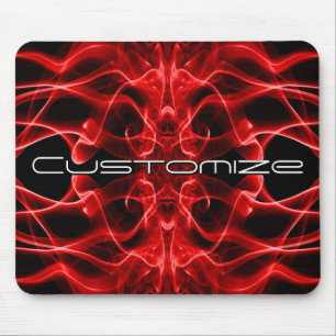 Custom Name Red Smoke Symmetrical Black Mouse Mat