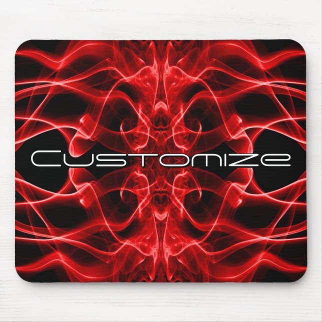 Custom Name Red Smoke Symmetrical Black Mouse Mat (Front)
