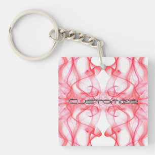 Custom Name Red Smoke Symmetrical White Key Ring