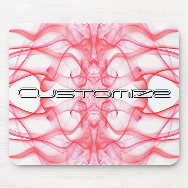 Custom Name Red Smoke Symmetrical White Mouse Mat (Front)