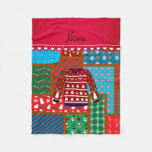 Custom name red snowman ugly christmas sweater fleece blanket
