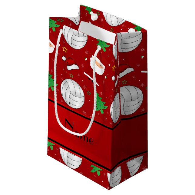Custom name red volleyball christmas pattern small gift bag (Front Angled)