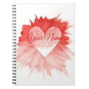 Custom Name Red Watercolor Heart Artistic Notebook