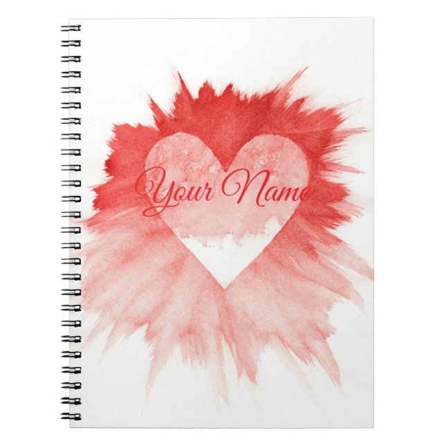 Custom Name Red Watercolor Heart Artistic Notebook (Front)