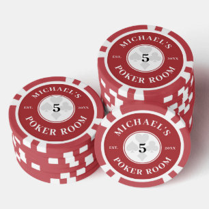 Custom Name Red & White Las Vegas Denomination Poker Chips