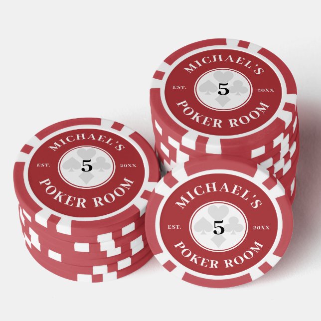 Custom Name Red & White Las Vegas Denomination Poker Chips (Stack)