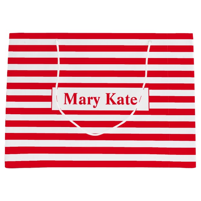 Custom Name Red/White Stripes Large Gift Bag (Front)