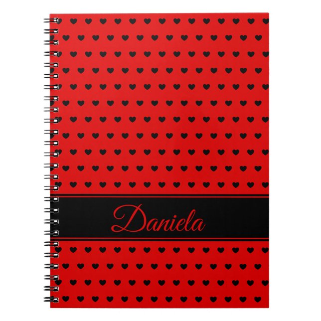 Custom Name - Red With Black Hearts Notebook (Front)