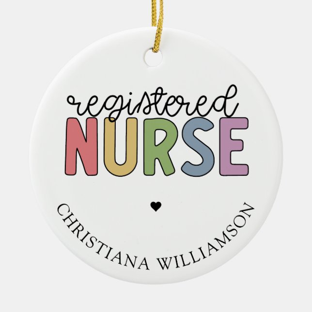 Custom Name Registered Nurse RN Nurse Graduation Ceramic Tree Decoration (Front)