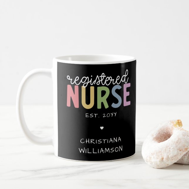 Custom Name Registered Nurse RN Nurse Graduation Coffee Mug (With Donut)
