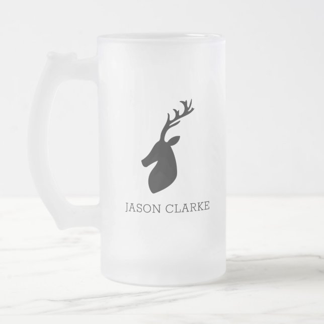 Custom Name Reindeer Frosted Glass Beer Mug (Left)