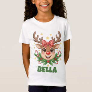 Custom Name Reindeer Kids Christmas Tee